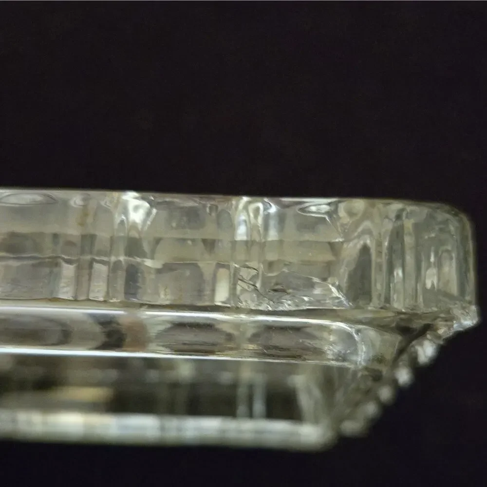 Vtg Cut Glass Rectangle Cigarette Box Lid Monogram Initial S Trinket Candy Dish